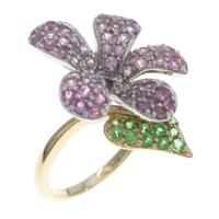 K18YG／K18WG フラワー カラーストーンリング