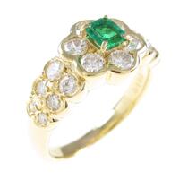 K18YG フラワー エメラルドリング