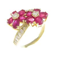 K18YG フラワー ルビーリング