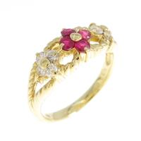 K18YG フラワー ルビーリング