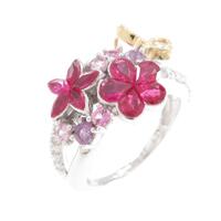 K18WG／K18YG フラワー×バタフライ カラーストーンリング