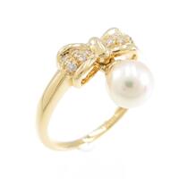 K18YG リボン アコヤパールリング