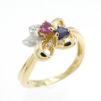 K18YG/PT フラワー×リーフ カラーストーン リング