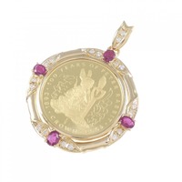 K18YG枠 ルビー コインペンダント 0.76CT