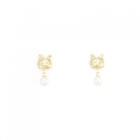 【新品】K18YG キャット アコヤパール ピアス 4mm