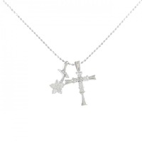 K14WG 2WAY フラワー×クロス ダイヤモンド ネックレス 0.15CT