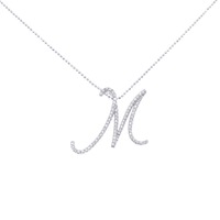 K18WG イニシャルM ダイヤモンド ネックレス 0.36CT