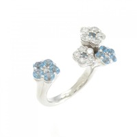 K18WG フラワー ブルートパーズ ピンキー リング 0.53CT