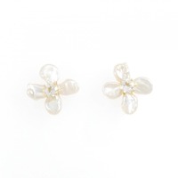 K18YG フラワー 淡水パール ピアス