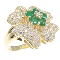 K18YG フラワー エメラルド リング 0.78CT