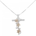 K18WG/K18PG クロス×フラワー ダイヤモンド ネックレス 0.19CT