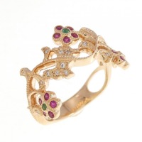 K18PG フラワー カラーストーン リング