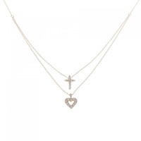 K18PG クロス×ハート ダイヤモンド ネックレス 0.20CT