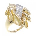 K18YG/PT フラワー ダイヤモンド リング 0.18CT