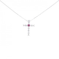 750WG/K18WG クロス ルビー ネックレス 0.12CT