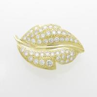 K18YG リーフ ダイヤモンドブローチ