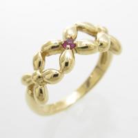 K18YG フラワー ルビーリング