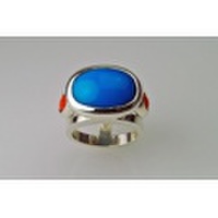 Turquoise & Coral Silver Ring