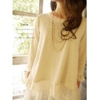 veerle ウッドパール×チェーン*2連ロングネックレス(アイボリー×ゴールド)