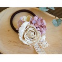 【 kazabana 】　ハンドメイド ヘアアクセサリー　＜ナチュラルローズ＆モーブピンク　01＞