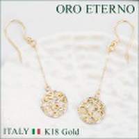 【ORO ETERNO】K18 18金ピアス 18Kフックピアス イエローゴールド ホワイトゴールド ラウンド型 ドロップピアス ロングピアス（EC2812）イタリアンジュエリー 【参考小売価格170,000円】【送料無料】【ギフト】