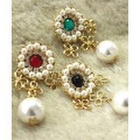 【SALE】サークルパールフラワーシャンデリアピアス/3カラー