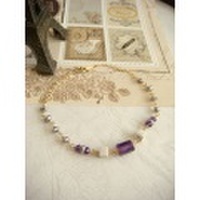 アメジストチューブとハウライトキューブのブレスレット(14KGF)