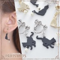 イヤリング ねこ ネコ 猫 シルエット プレート パール メタル 可愛い ゴールド シルバー hrtrd