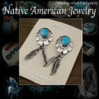 クリックポストのみ送料無料！インディアンジュエリー ピアス シルバー925 ターコイズ イヤリング/Native American Style Turquoise Sterling Pierced Earrings (ID pe2262)