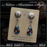 クリックポストのみ送料無料！ピアス　インレイ　インディアンジュエリー　シルバー925　ターコイズ Turquoise Sterling Pierced Earrings/Native American style (ID se3218)