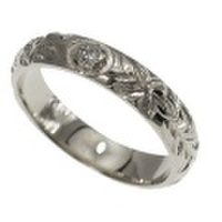 ハワイアンジュエリー オーダーメイド 1.5mm厚 幅4mm 14金ホワイトゴールド ダイヤモンドバレルリング