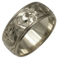 ハワイアンジュエリー オーダーメイド 1.5mm厚 幅8mm 14金ホワイトゴールド バレルリング