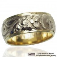 ハワイアンジュエリー オーダーメイド 最適な2mm厚 幅10mm 14金 ２トーンリング グリーンホワイトゴールド