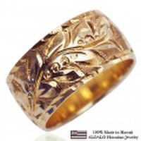 ハワイアンジュエリー オーダーメイド 重厚な立体感2mm厚 幅10mm 14金 ピンクゴールド バレルリング