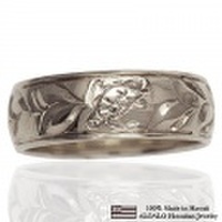 ハワイアンジュエリー オーダーメイド 重厚な立体感2mm厚 幅6mm 14金ホワイトゴールド バレルリング