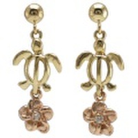 ハワイアンジュエリー14kゴールドホヌプルメリアピアス