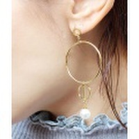 メタルリング×パールピアス/2カラー