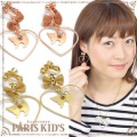 リボン ハート ＆シルエットキャット イヤリング ねこ