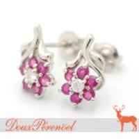 ルビー ダイヤ フラワーデザイン ピアス Pt850 D:0.03 D:0.03 【ダイヤモンド】【プラチナ】【花】【レディース】【女性用】