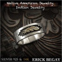 新品　エリックビゲィ/Erick Begay リング　29号　14金フェザー インディアンジュエリー　シルバー925　ナバホ族 Erick Begay ring US size#15 14K Gold Eagle Feather Native American Indian Jewelry Sterling Silver 925 (ID na3195r73)