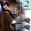 千鳥柄バレッタ パール 幅広 ダブル リボン 千鳥 ボリューミー ボリューム ヘアアクセ 仕事 ロリータ マリン デート おおぶり ビッグサイズ 仕事 OL 670304