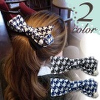 千鳥柄バレッタ パール 幅広 ダブル リボン 千鳥 ボリューミー ボリューム ヘアアクセ 仕事 ロリータ マリン デート おおぶり ビッグサイズ 仕事 OL 670304