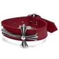 大人仕様でシニア世代にもお勧めのアクセサリー！シルバー925 ベルト付きレッドレザーシルバーブレスレット 特大クロス