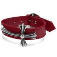 大人仕様でシニア世代にもお勧めのアクセサリー！シルバー925 ベルト付きレッドレザーシルバーブレスレット 特大クロス