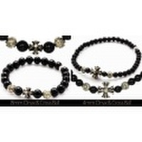 大人仕様でシニア世代の方にもお勧めのアクセサリー！シルバー925＆天然石＆ホワイトブロンズ オニキス＆クロスボール ブレスレット