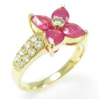 K18YG フラワー ルビーリング