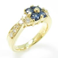 K18YG フラワー サファイヤリング