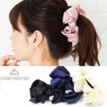 バナナクリップ　リボン　パール　グログラン　ヘアアクセサリー　クリップ　ヘアクリップ　上品　大人可愛い　ビッグ　リボン　パール　リボン　髪留め　上品　エレガント　グログランリボン
