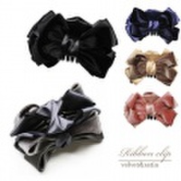 バンスクリップ　ベルベットリボンバンスクリップ　上品リボンバンスクリップ　デイリーバンスクリップ　リボンバンスクリップ　ベルベット　バンスクリップ　大人可愛いバンスクリップ　上品バンスクリップ　ベルベット　ヘアアクセサリー　プレゼント　ヘアクリップ