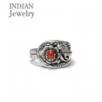 INDIAN JEWELRY ナバホ族アーティストの作品『NAVAJO SILVER RING CORAL』【アメカジ・ネイティブ】IJ-127